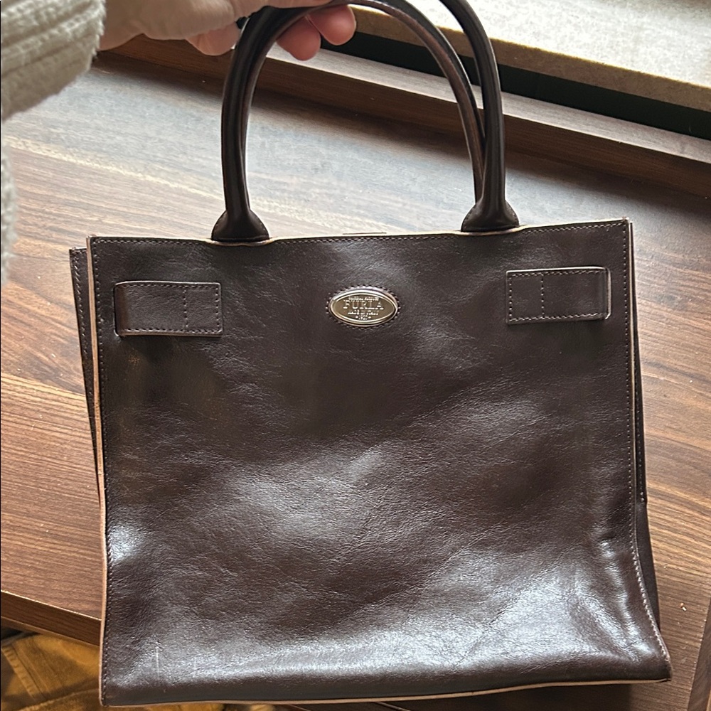 Furla brown vtg Leather Tote Bag - Picture 3 of 8